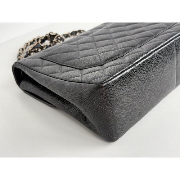 Chanel Jumbo Classic Flap Bag Black Caviar Leather Silver Hardware B-5 - Picture 11 of 16